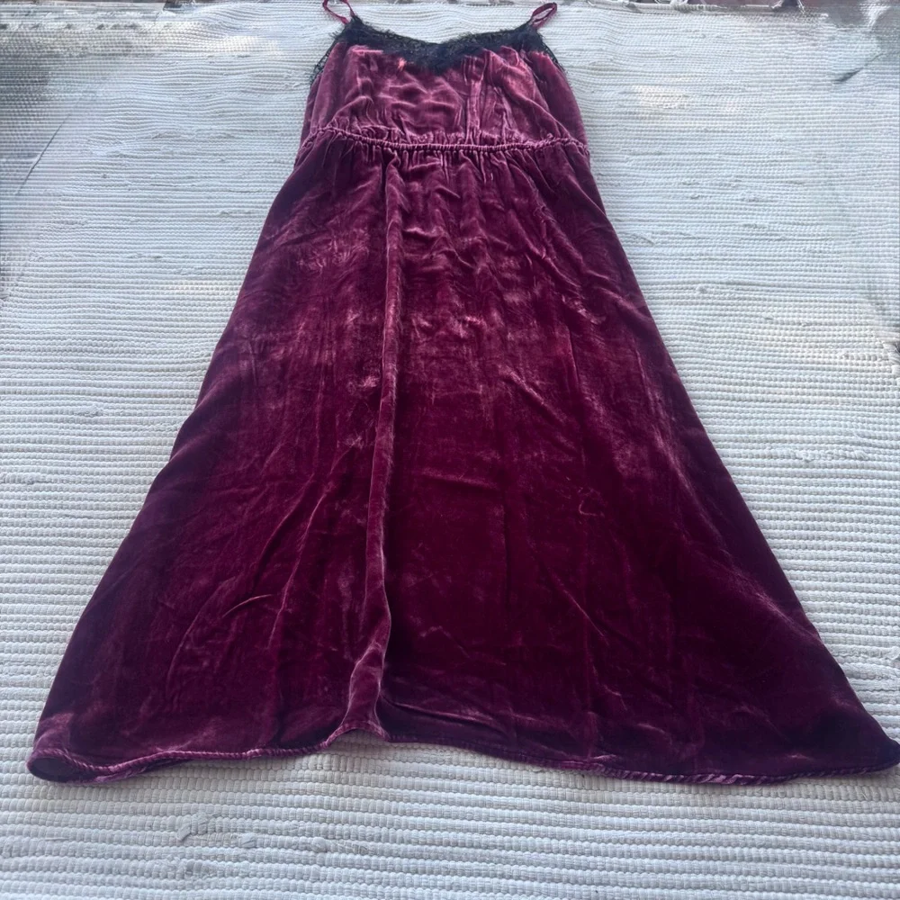 Sundance Silk Velvet Lace Slip Dress Burgundy Bias Cut Midi Size L